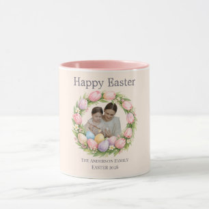 Floral Wreath & Family Photo Personalized Easter  Mug