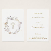 floral wreath First Communion remembrance card