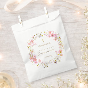 floral wreath First Holy Communion Favour Bag