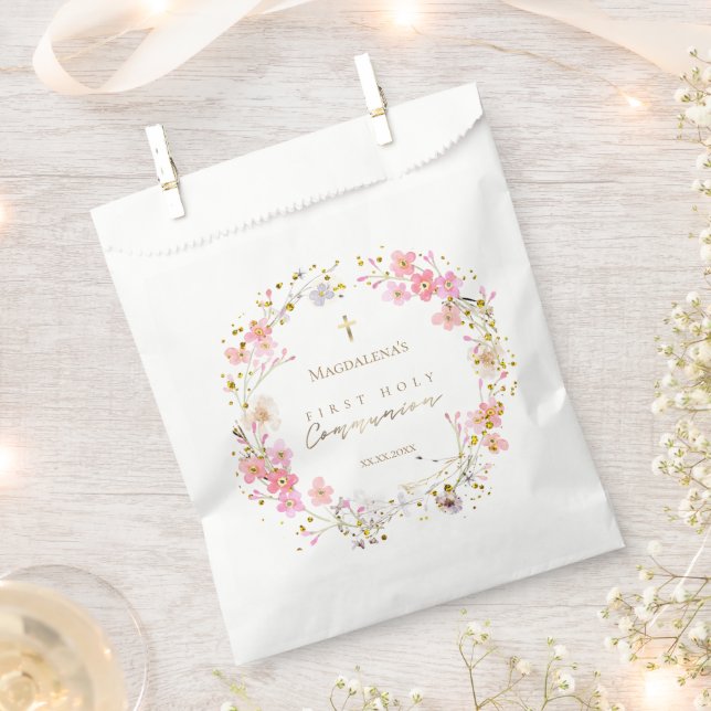 floral wreath First Holy Communion Favour Bag (Clipped)