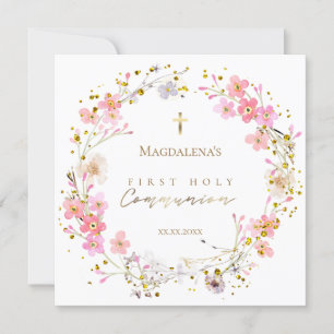 floral wreath First Holy Communion Invitation