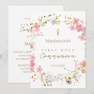 floral wreath First Holy Communion Invitation