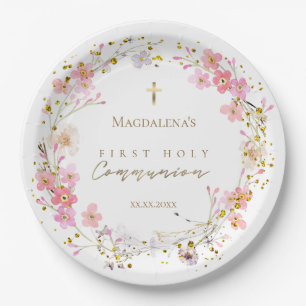 floral wreath First Holy Communion Paper Plate