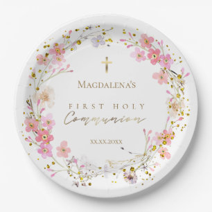 floral wreath First Holy Communion Paper Plate