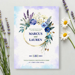Floral Wreath Frame Watercolor Wedding Invitation