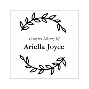 Floral Wreath From the Library Of Ex Libris Book Rubber Stamp
