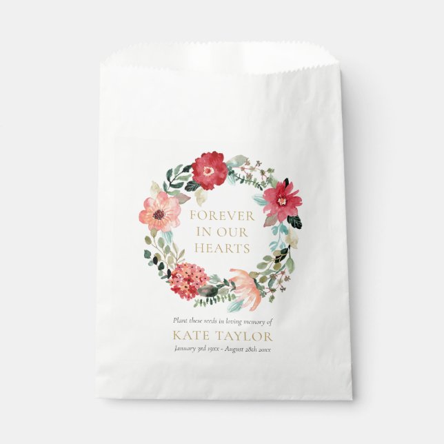 Floral Wreath Funeral Memorial Seed Packet Favour Bag (Front)
