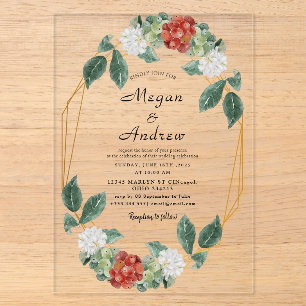 Floral Wreath & Geometric Frame Wedding Acrylic Invitations