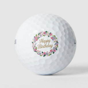 Floral Wreath Happy Birthday Personalised Greeting Golf Balls