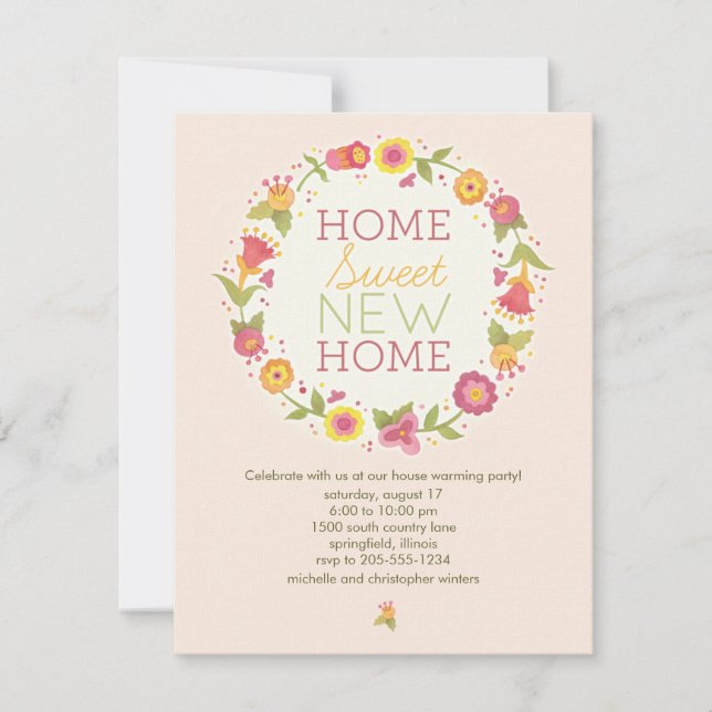 Floral Wreath House Warming Party Invitations (Front)