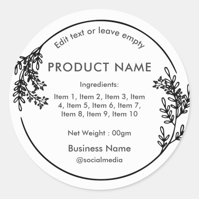 Floral Wreath List of Ingredients Product Label (Front)