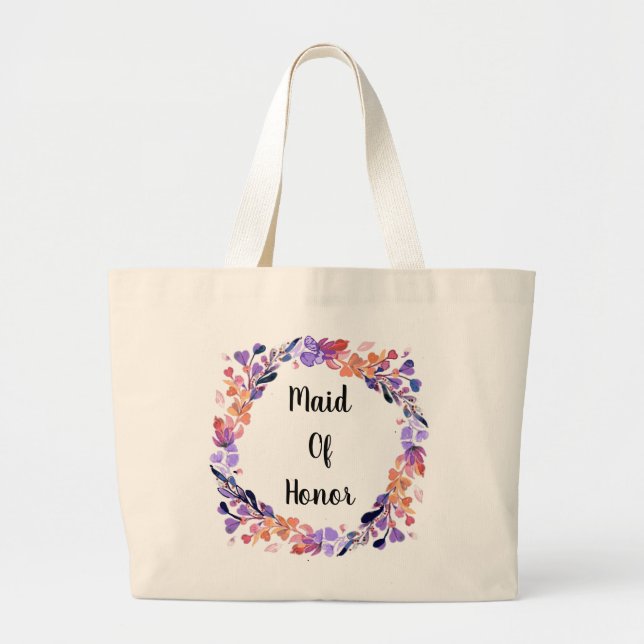 Floral Wreath Maid Of Honour Large Tote Bag (Front)