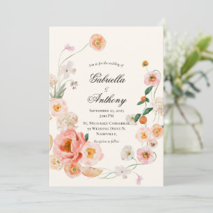 Floral Wreath Modern Script Wedding Invitations