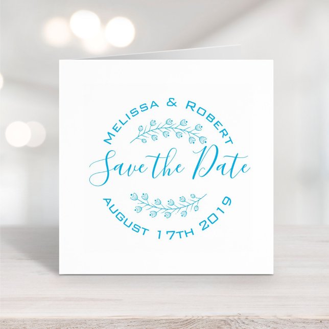 Floral Wreath Modern Wedding Save the Date Self-inking Stamp (Creator Uploaded)