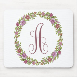 Floral Wreath Monogram A Mouse Pad