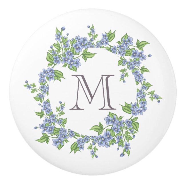 Floral Wreath Monogram Ceramic Knob (Front)