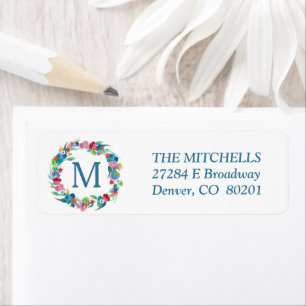 Floral Wreath Monogram Return Address Return Address Label