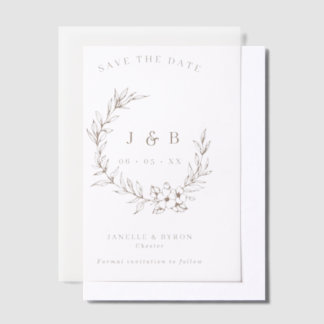 Floral Wreath Monogram Wedding Save The Date Vellum Invitations