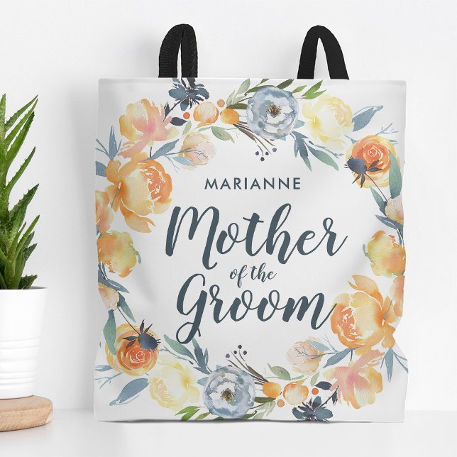 Floral Wreath Monogrammed Mother of the Groom Tote Bag (Creator Uploaded)
