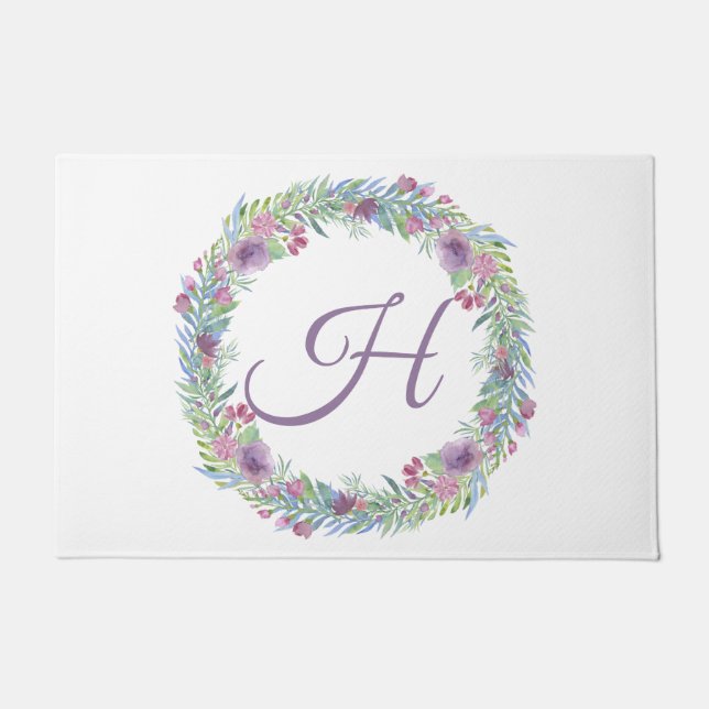 Floral Wreath Monogrammed Personalised Doormat (Front)