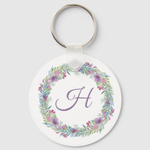 Floral Wreath Monogrammed Personalised Key Ring