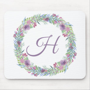 Floral Wreath Monogrammed Personalised Mouse Pad