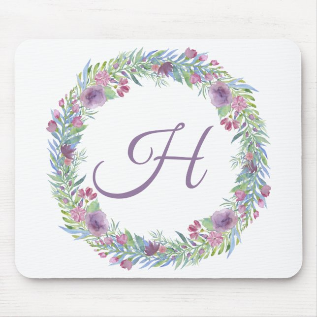 Floral Wreath Monogrammed Personalised Mouse Pad (Front)