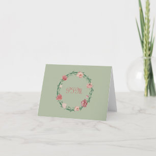 Floral Wreath Monogrammed Personalised Stationery Note Card