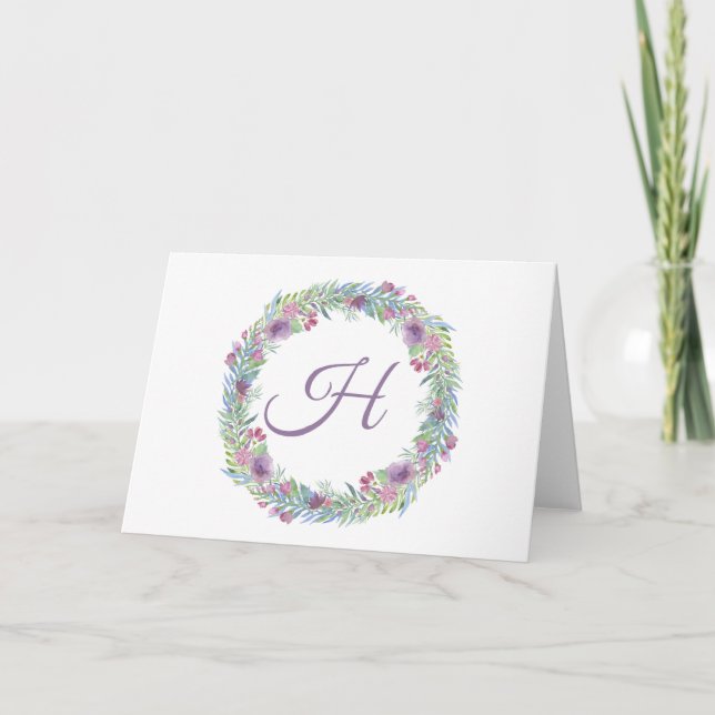 Floral Wreath Monogrammed Personalised Thank You Card (Front)