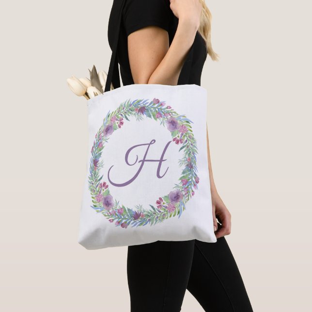 Floral Wreath Monogrammed Personalised Tote Bag (Close Up)