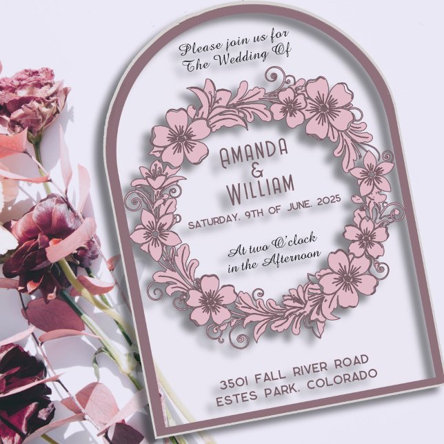 Floral Wreath Muted Pink Palette Transparent Acrylic Invitations (Creator Uploaded)