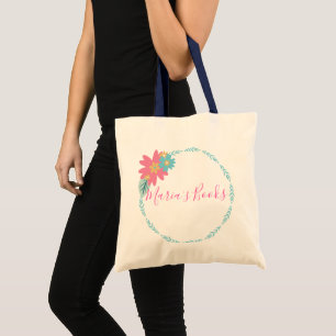 Floral Wreath Name Library Books Tote Bag