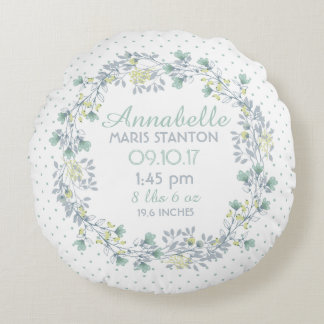 Floral Wreath Nursery Keepsake Round Cushion