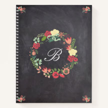 Floral Wreath on Chalkboard Monogram