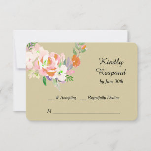 Floral Wreath on Gold Wedding RSVP Card