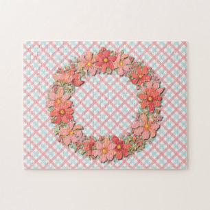 Floral Wreath on Plaid Pattern Graphic Art Puzzle