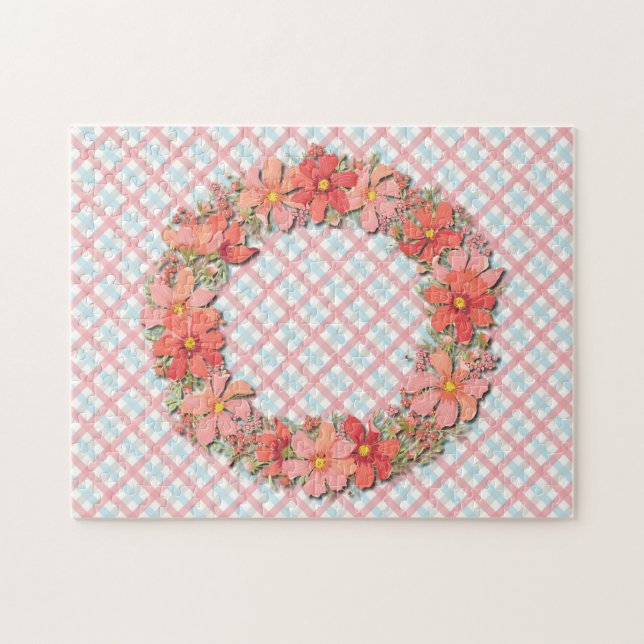 Floral Wreath on Plaid Pattern Graphic Art Puzzle (Horizontal)