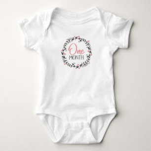 Floral Wreath One Month Milestone with Pink Hearts Baby Bodysuit