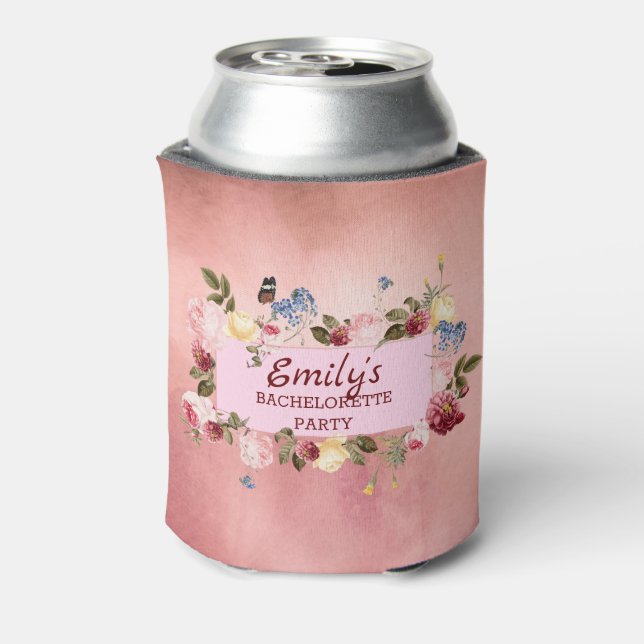 Floral Wreath Over Watercolor Background Can Cooler (Can Back)