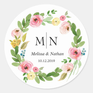Floral Wreath Perfect Wedding Monogram Stickers