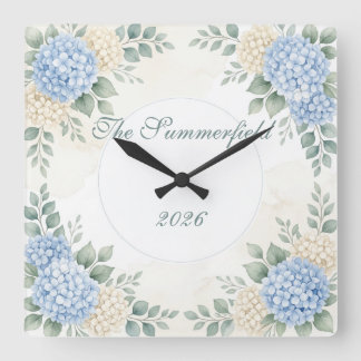 Floral Wreath Personalised Clock Watercolor 
