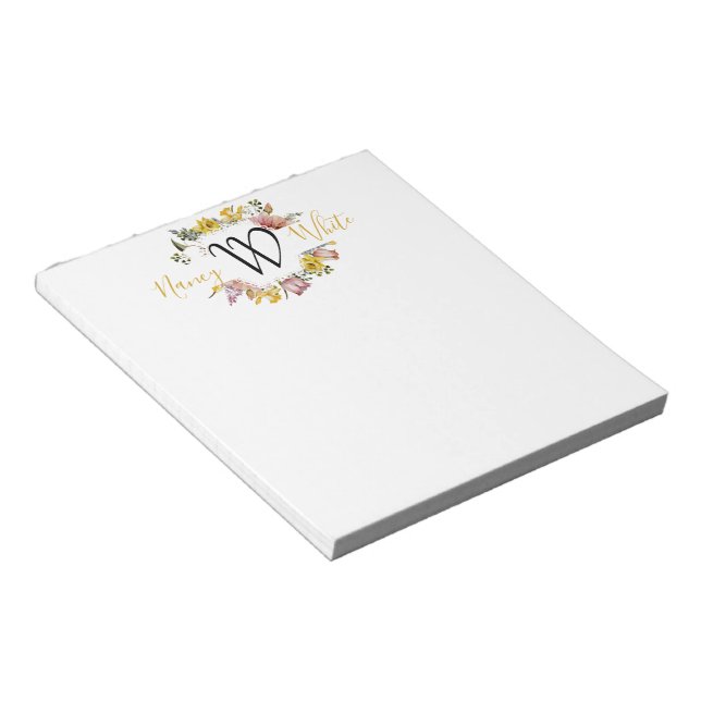 Floral wreath personalised notepad (Angled)