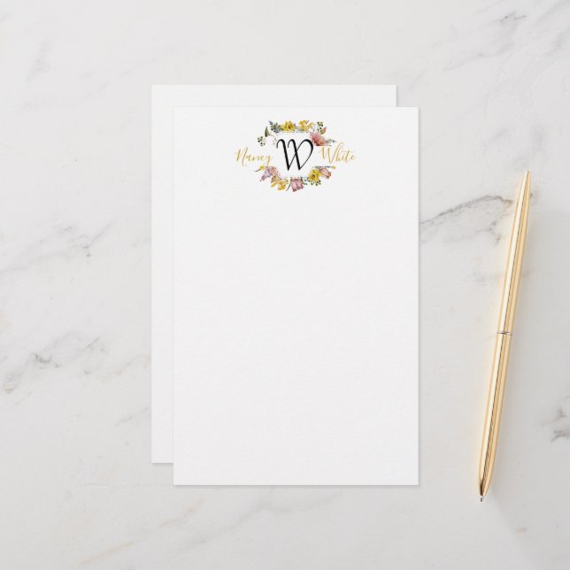 Floral wreath personalised  stationery (Front/Back In Situ)