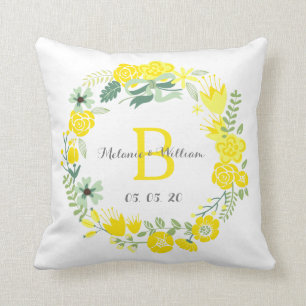Floral Wreath Personalised Wedding Throw Pillow