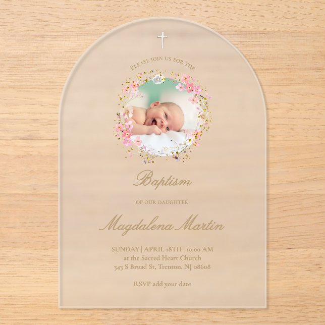 floral wreath photo | Baptism Invitation (Front)