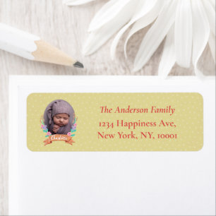 Floral Wreath Photo Christmas Gold return address Label