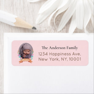 Floral Wreath Photo Frame baby pink Return Address Label
