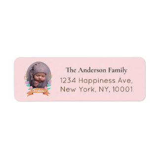 Floral Wreath Photo Frame baby pink Return Address Label