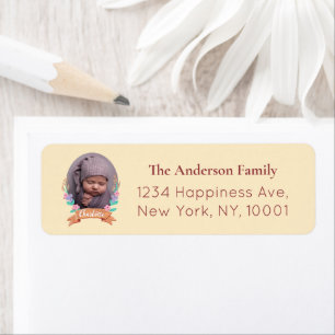 Floral Wreath photo frame yellow return address Label