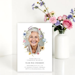 Floral Wreath Photo Funeral Announcement